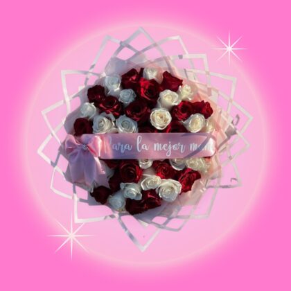 Combination of 50 Pink and white rose bouquet wrapped in our lovely clear floral wrap and topped with a lovely bow. Custom banner can be added for an additional $10