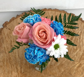 Send happiness. Send this blue carnation bouquet. white daisies add a touch of brightness. Pink roses will make sure your recipient will be smiling for days, and they have you to thank. Great gift for a birthday, Mother's Day, thank you or just because. hand-deivered by lovely flowers florist in a clear glass cylinder vase and topped with our lovely bow. Great gift for any of the following occasions Anniversary, Anniversary Flowers, Appreciation, Birthday, Birthday Flowers, Chocolates, Combo, Ferrero Rocher Chocolate, Flower Bouquets, Flowers, Flowers and Chocolate, Friendship Day, Love and Affection, Main Occasions, Mothers Day Flowers, New Born Baby, Occasions, Red Roses, Roses, Seasonal Occasions, Valentine Bouquet, Valentine Combo, Valentine Flowers, Valentine's Day, Women's Day, Women’s Day Flowers, thank you flowers.